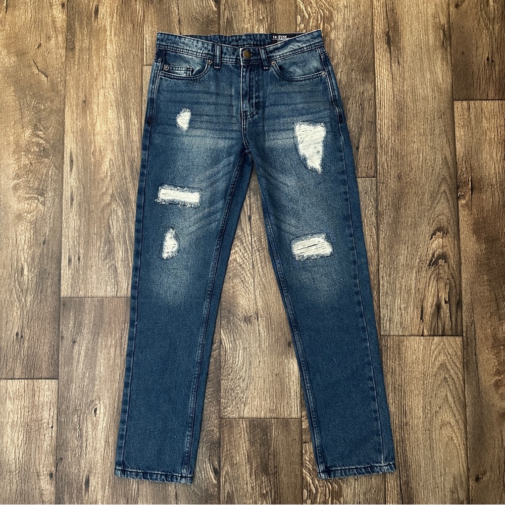 Buffalo David Bitton Evan Distressed Slim Straight Fit Denim Jeans Boys 14 Blue